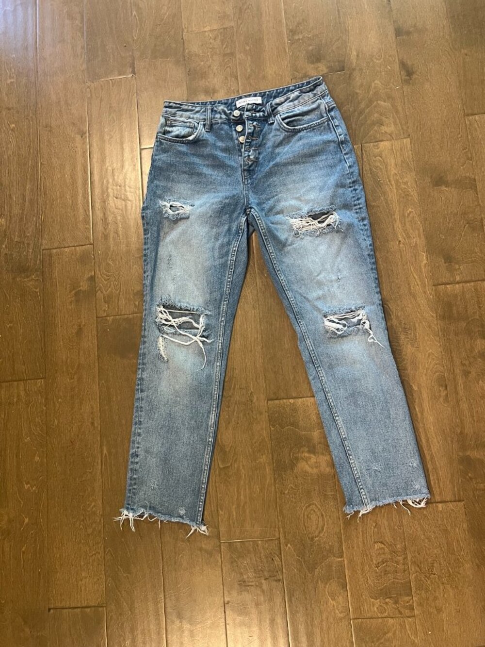Flying Monkey Distressed Straight Leg Jeans — Size 27 — Light Wash — Button Fly